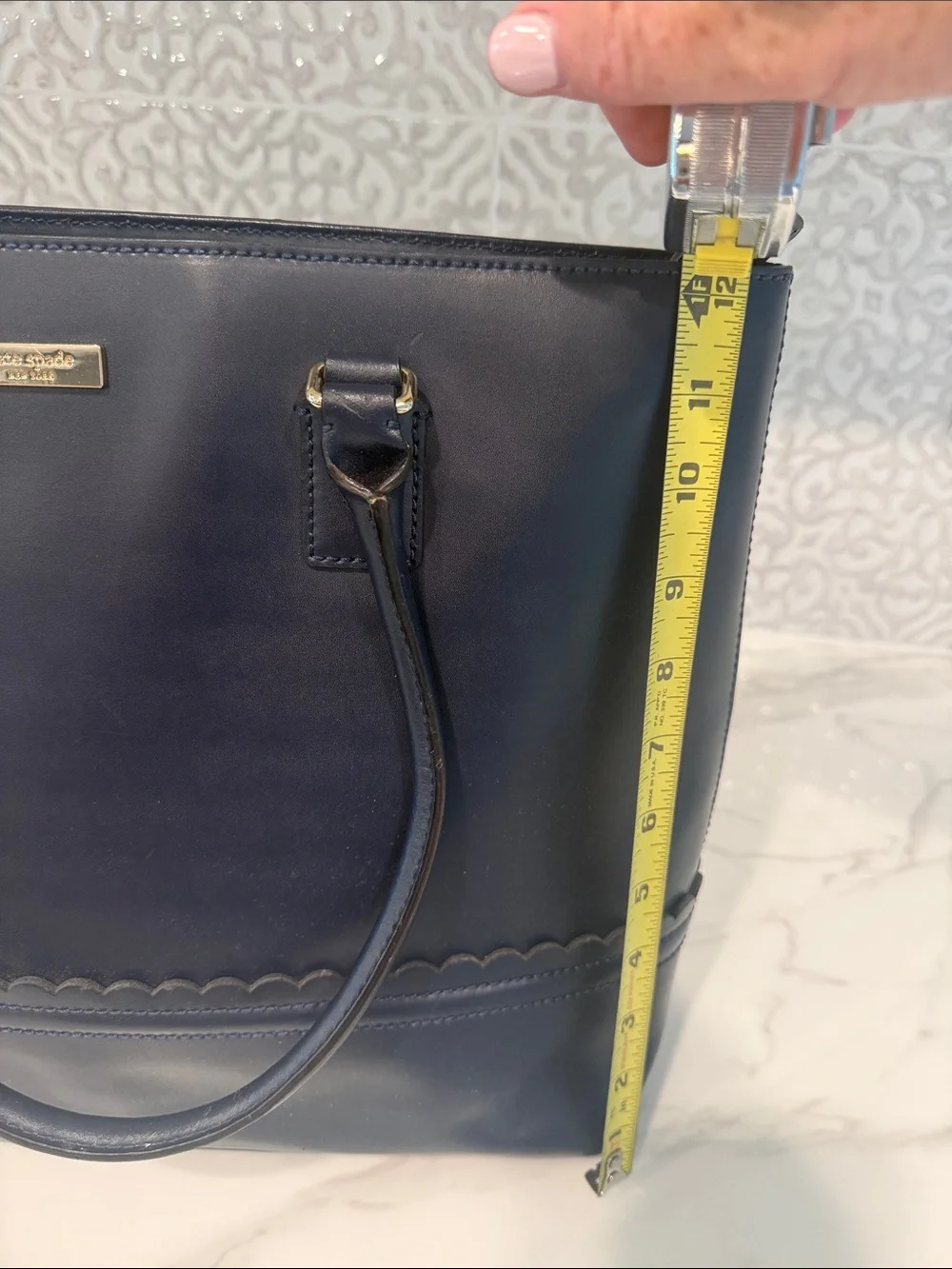 kate spade Navy Leather Scalloped Trim Tote